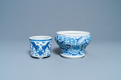 Two Chinese blue and white censers, 19th C.