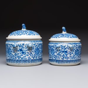 Two Chinese blue and white 'Chilong' covered warming bowls, Guangxu mark and of the period — foto 3