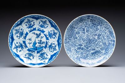 Two Chinese blue and white dishes with floral design, Kangxi