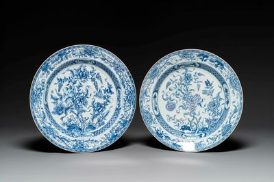 Two Chinese blue and white dishes with floral design, Yongzheng