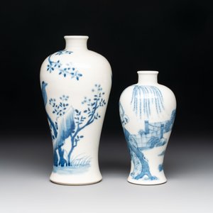 Two Chinese blue and white 'double happiness' covered vases and two 'meiping' vases, Kangxi mark, 19th C. — foto 11