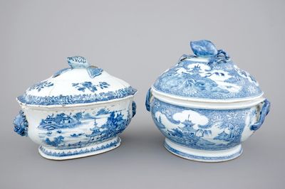 Two Chinese blue and white export porcelain tureens, Qianlong, 18th C.