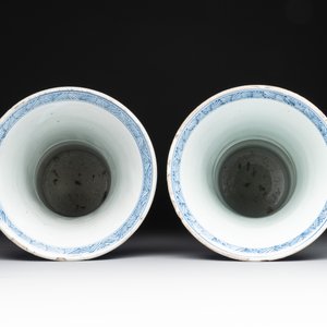 Two Chinese blue and white 'gu' vases with landscape and floral panels, Kangxi — photo 5