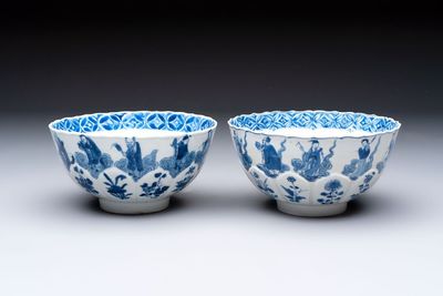 Two Chinese blue and white 'immortals' bowls, Chenghua and Kangxi mark, Kangxi