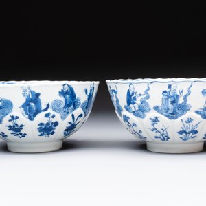 Two Chinese blue and white 'immortals' bowls, Chenghua and Kangxi mark, Kangxi — 照片 5