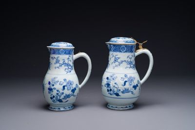 Two Chinese blue and white jugs and cover with floral design, Yongzheng/Qianlong