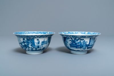 Two Chinese blue and white klapmuts bowls, Kangxi mark and of the period