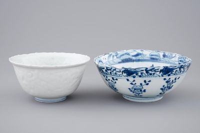 Two Chinese blue and white "kraak" porcelain bowls, Ming, Wanli