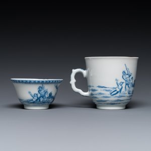 Two Chinese blue and white mythological subject cups and saucers with Neptune, Qianlong — photo 5