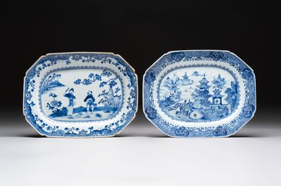 Two Chinese blue and white octagonal serving dishes, Qianlong