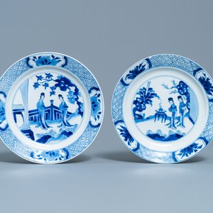 Two Chinese blue and white plates, Kangxi mark and of the period — 照片 1
