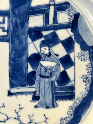 Two Chinese blue and white plates with figural design, Wanli and Kangxi mark, Kangxi — 照片 3