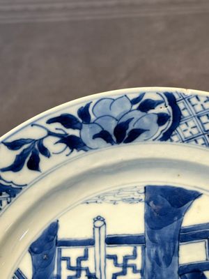 Two Chinese blue and white plates with figural design, Wanli and Kangxi mark, Kangxi — 照片 5