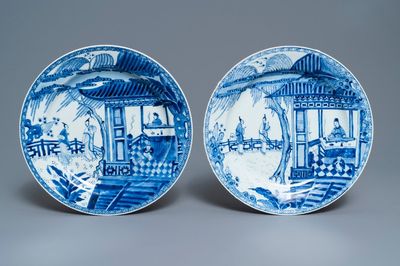 Two Chinese blue and white 'Romance of the Western chamber' dishes, Yongzheng
