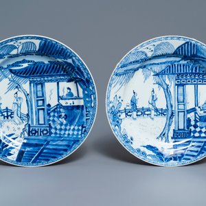 Two Chinese blue and white 'Romance of the Western chamber' dishes, Yongzheng — photo 1