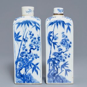 Two Chinese blue and white square tea caddies and covers, Kangxi — 照片 2