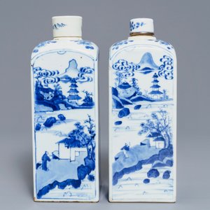 Two Chinese blue and white square tea caddies and covers, Kangxi — 照片 3
