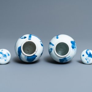 Two Chinese blue and white tea caddies and covers, Kangxi — photo 5