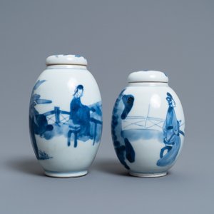 Two Chinese blue and white tea caddies and covers, Kangxi — 照片 4