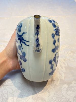 Two Chinese blue and white teapots and covers depicting goldfish and 'Wu Lao Guan Taiji 五老觀太極', Daoguang mark, 19th C. — photo 13