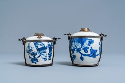 Two Chinese blue and white Vietnamese market 'Bleu de Hue' water pipes, 19th C.
