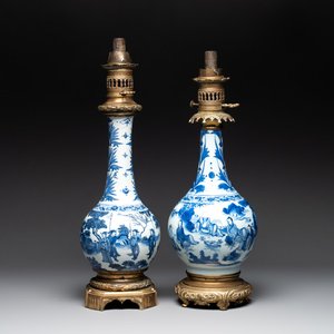 Two Chinese blue and white 'Wen Wang Fang Xian 文王訪賢' and 'Zhu Lin Qi Xian 竹林七賢' vases mounted as lamps, Transitional period — photo 1
