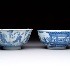 Two Chinese blue and white 'Xi Xiang Ji' and 'Eight Immortals' bowls, Ruo Shen Zhen Cang 若深珍藏 mark, Yongzheng and later — photo 3
