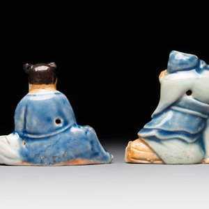 Two Chinese blue, white and celadon biscuit 'Shoulao' and 'Zhongli Quan' water droppers, Qianlong — photo 4