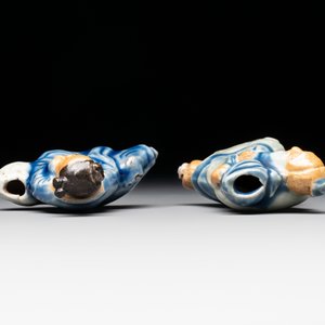 Two Chinese blue, white and celadon biscuit 'Shoulao' and 'Zhongli Quan' water droppers, Qianlong — photo 6