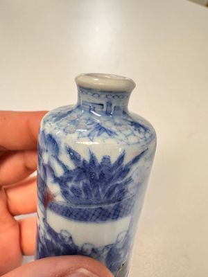Two Chinese blue, white and copper-red snuff bottles with narrative design — photo 21