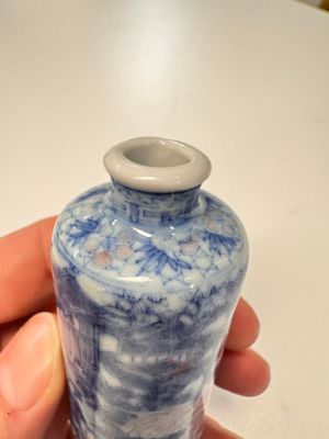 Two Chinese blue, white and copper-red snuff bottles with narrative design — photo 22