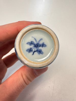 Two Chinese blue, white and copper-red snuff bottles with narrative design — photo 24