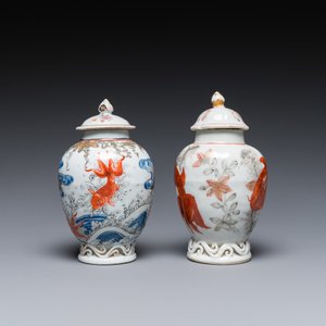 Two Chinese blue, white and iron-red 'carps' tea caddies, Yongzheng — photo 2