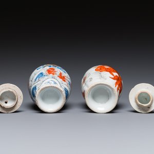 Two Chinese blue, white and iron-red 'carps' tea caddies, Yongzheng — photo 6