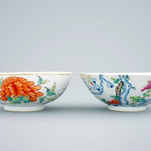Two Chinese bowls with floral designs and a millefleur plate, 19th C. — 照片 4