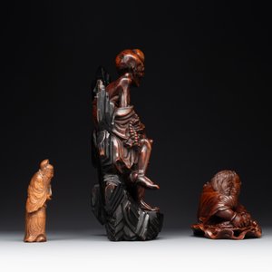 Two Chinese boxwood sculptures of Luohan and Liuhai and a bamboo sculpture of a sage, 17/19th C. — 照片 4