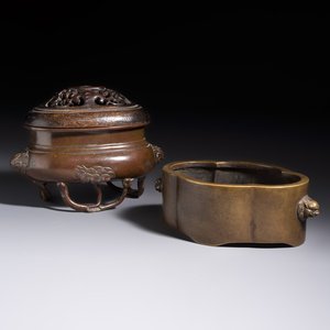 Two Chinese bronze censers, one with a wooden cover,  Ti An 惕庵 mark, 19th C. — photo 1