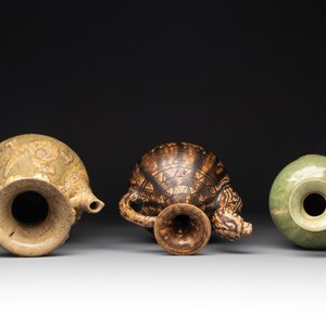 Two Chinese brown-glazed ewers and a celadon-glazed vase, one ewer dated 1571 with a Longqing mark, Qing and later — photo 6