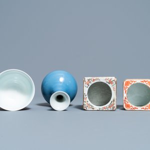 Two Chinese brush washers, a monochrome blue vase and a sang de boeuf-glazed bowl, 19/20th C. — 照片 6