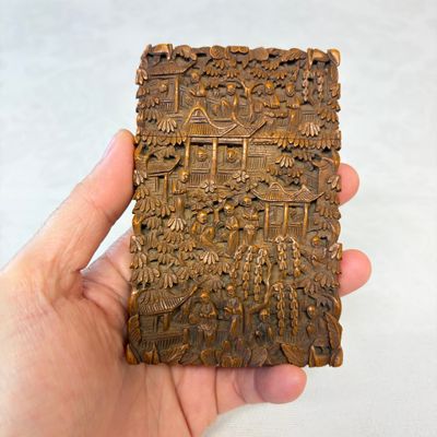Two Chinese Canton carved wooden card cases and covers — photo 4
