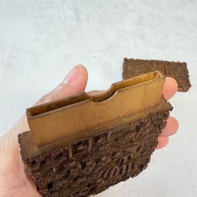 Two Chinese Canton carved wooden card cases and covers — photo 6