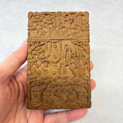 Two Chinese Canton carved wooden card cases and covers — photo 11