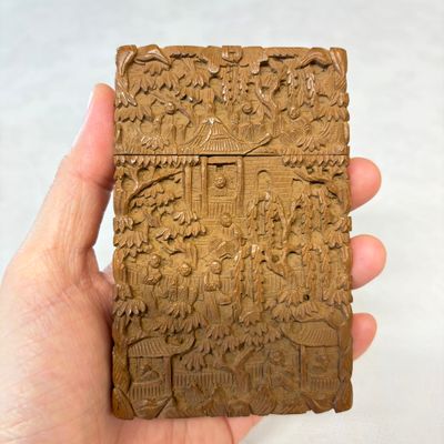 Two Chinese Canton carved wooden card cases and covers — photo 13