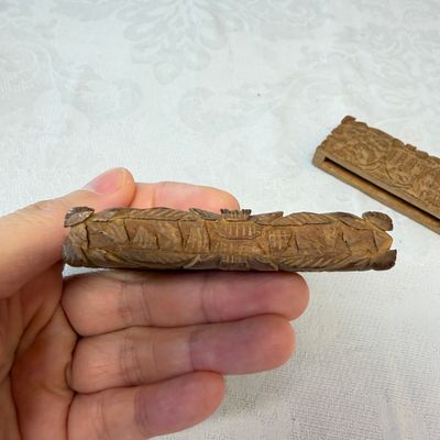 Two Chinese Canton carved wooden card cases and covers — photo 17