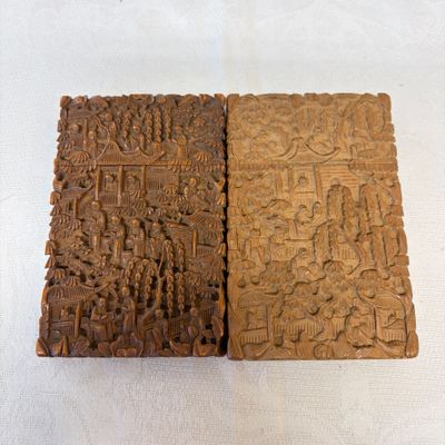 Two Chinese Canton carved wooden card cases and covers — photo 1