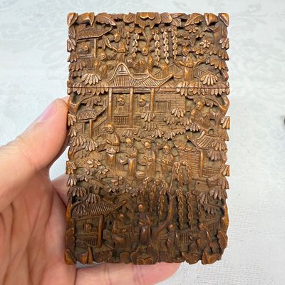 Two Chinese Canton carved wooden card cases and covers — photo 2