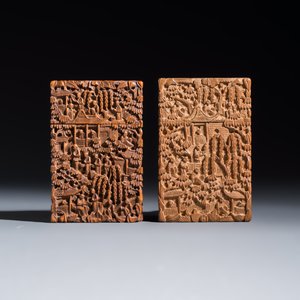 Two Chinese Canton carved wooden card cases and covers — photo 2