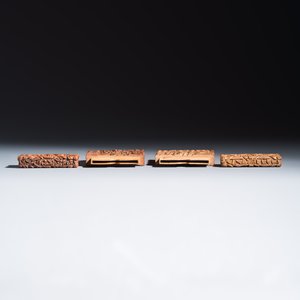 Two Chinese Canton carved wooden card cases and covers — photo 6