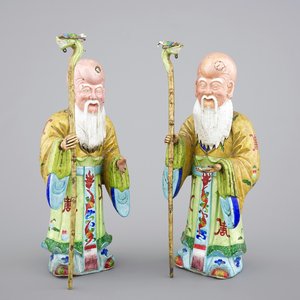 Twee figuren van Shou Lao in Canton emaille, 18/19e eeuw — foto 1