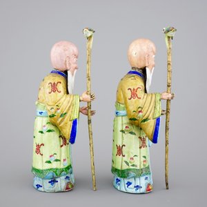 Twee figuren van Shou Lao in Canton emaille, 18/19e eeuw — foto 5
